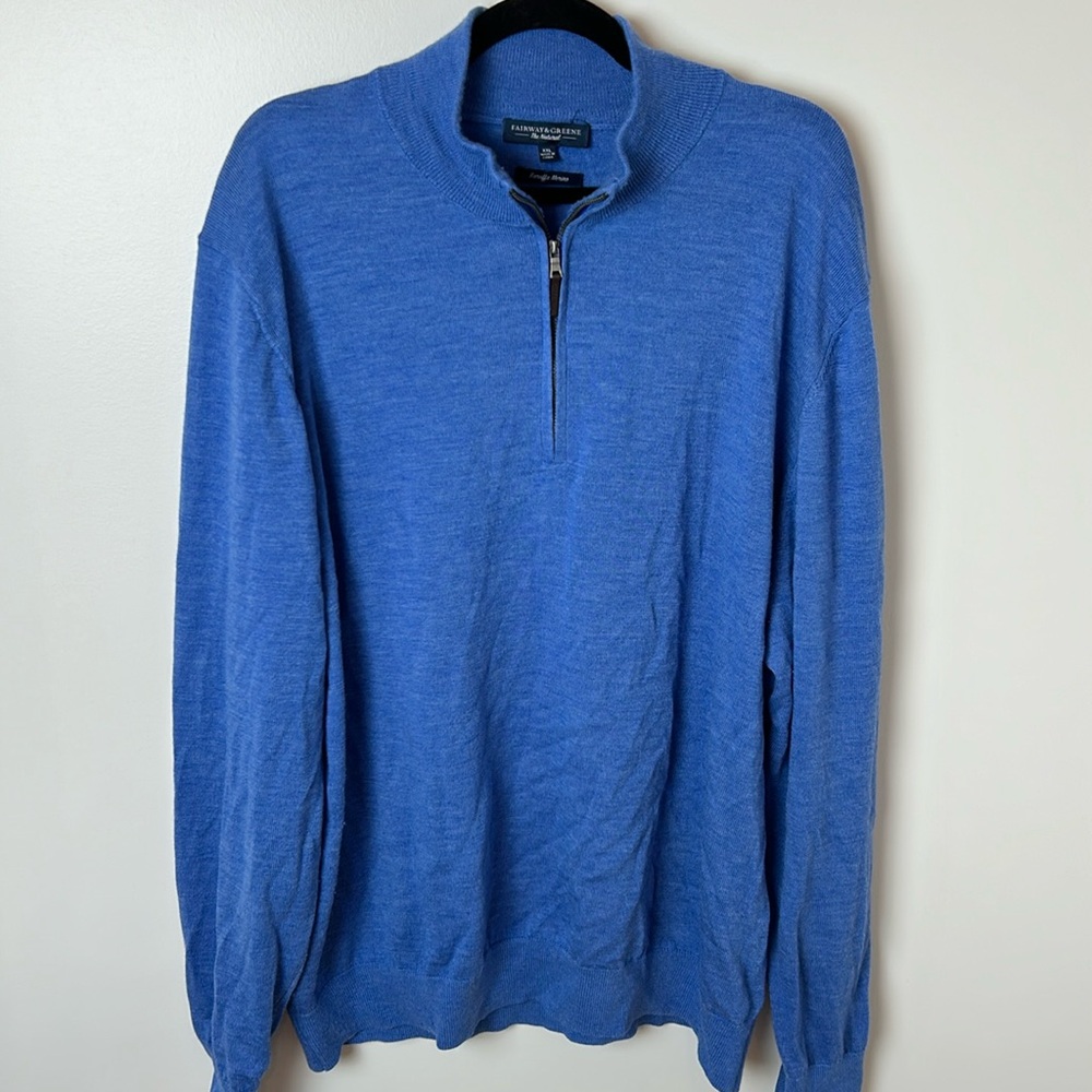 Fairway & Greene Sweater XXL Blue Quarter Zip Golfer 100% merino
